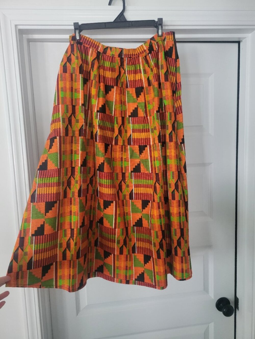 Tribal Print Midi Skirt M L Orange African Kitenge Print, Ethnic Maxi Chic Queen